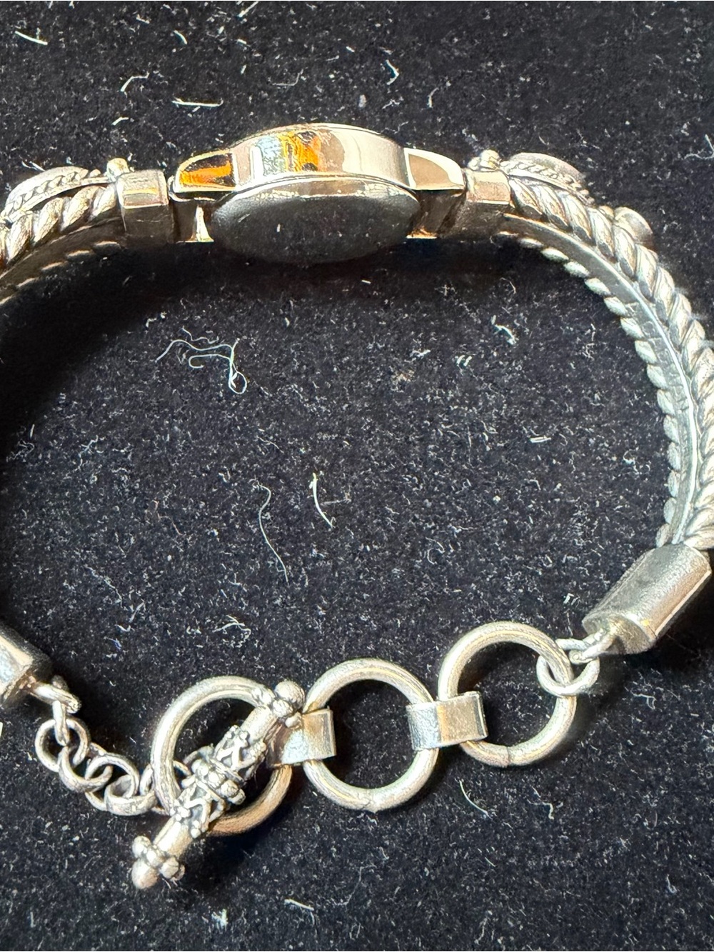 Vintage Sterling Silver Bracelet Watch with Purple Amethyst and Opal Accents. 7” - Picture 3 of 4